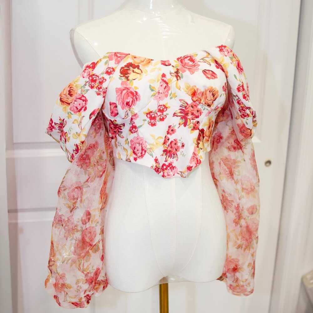 ASOS LUXE Off-the-Shoulder Floral Corset Blouse – US 6